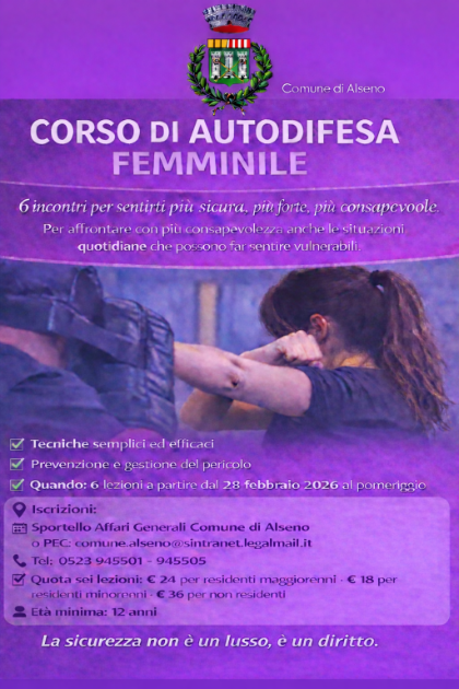 Corsi di autodifesa femminile ad Alseno, al via le iscrizioni