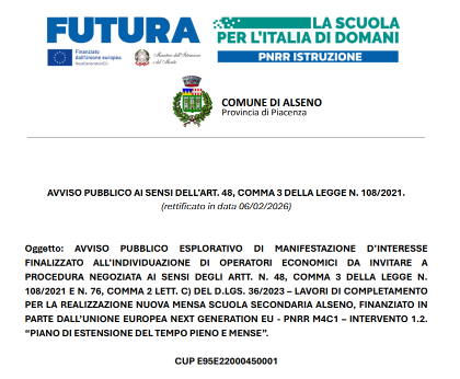 RETTIFICA - Avviso Pubblico Ai Sensi Dell’art. 48, Comma 3 Della Legge N. 108/2021.