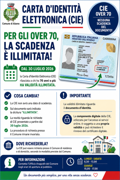Carta d'identità elettronica - Scadenza Illimitata per gli over 70