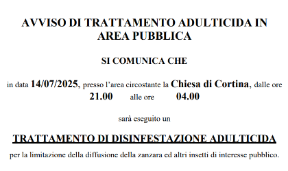 Avviso di trattamento adulticida - Chiesa di Cortina Avviso di trattamento adulticida - Chiesa di Cortina