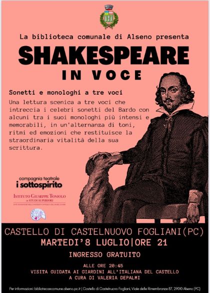 Shakespeare in voce: martedì 8 luglio a Castelnuovo Fogliani