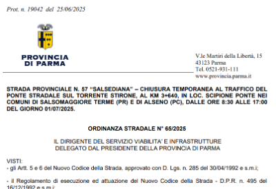 Ordinanza Provincia di Parma