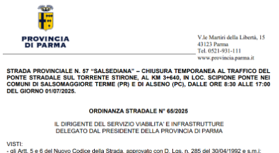 Ordinanza Provincia di Parma